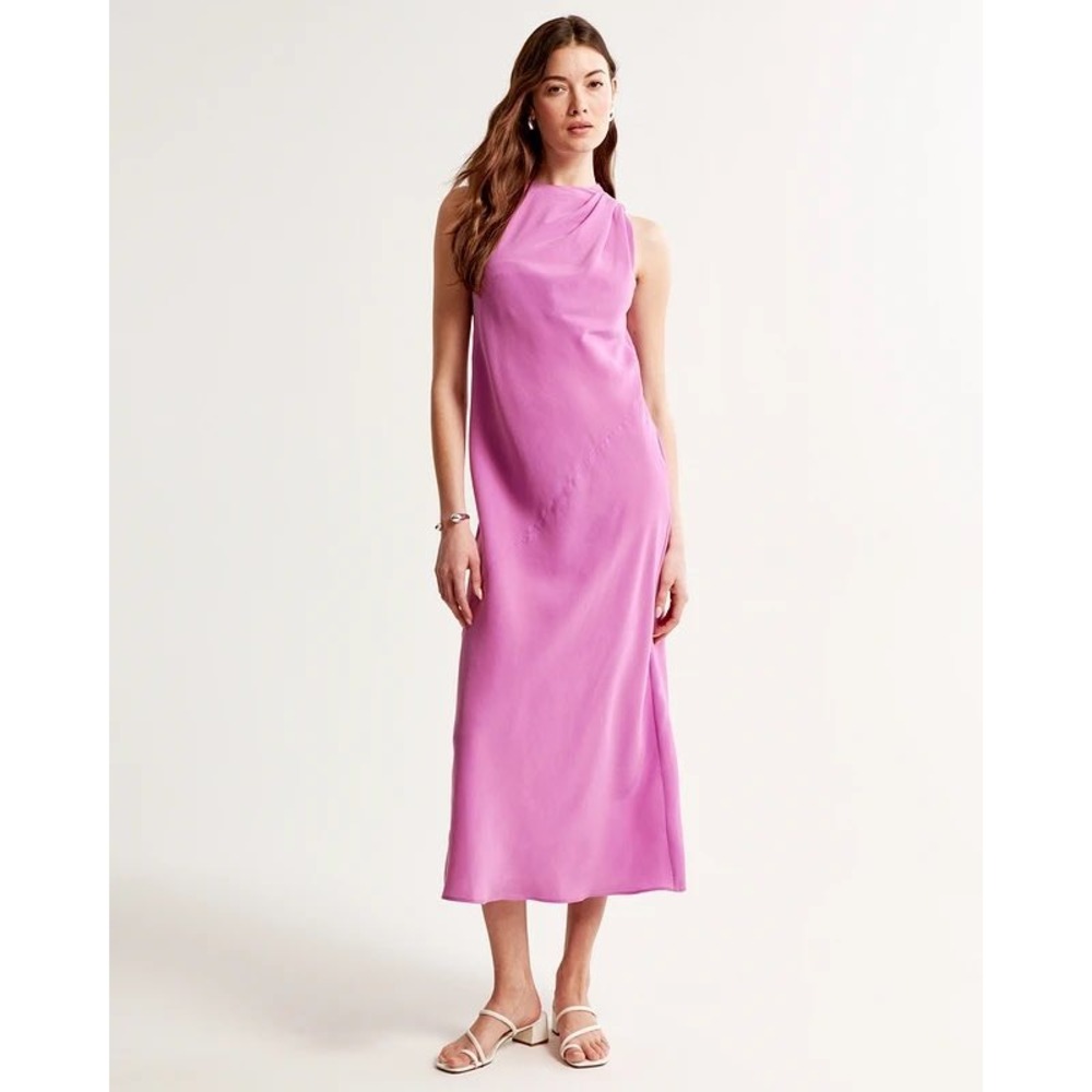 Abercrombie & Fitch Purple High Neck Drape Fall Wedding Guest Midi Maxi Dress PS